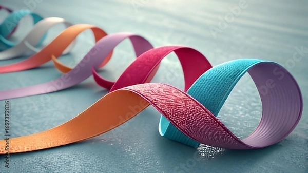 Fototapeta Colorful ribbons in motion with a textured background