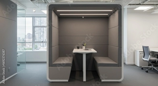 Fototapeta Quiet space in modern office, workspace with privacy booth design