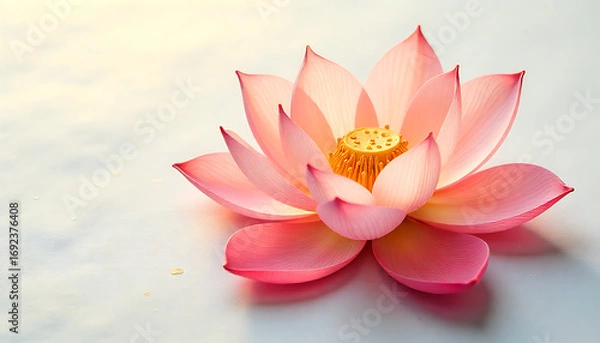 Fototapeta Pink Lotus Flower Blooming on Water Surface in Soft Light