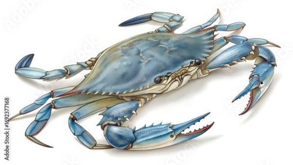 Fototapeta Blue Crab as a crustacean from the fishing waters of Atlantic ocean or Gulf of Mexico as a shellfish fishery seafood cuisine food or soft shell crabs culinary fish isolated on a white background.