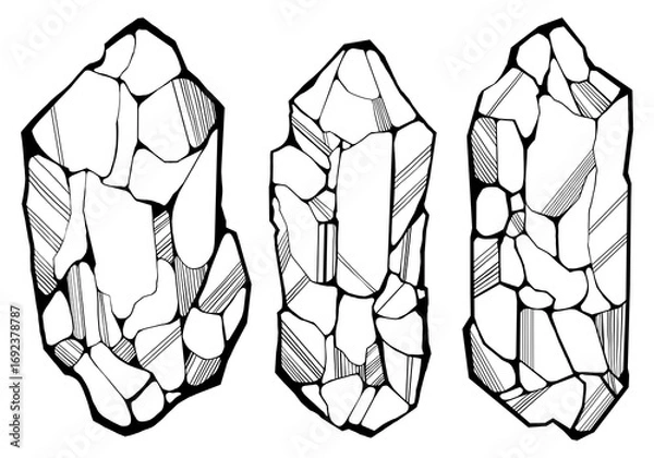 Fototapeta Hand drawn crystal illustration with rough geometric facets and bold outlines, abstract mineral design for print, textile, wallpaper or decorative projects.
