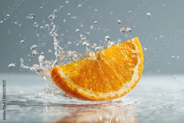 Fototapeta Refreshing Orange Slice Splash - A Burst of Citrus Delight.