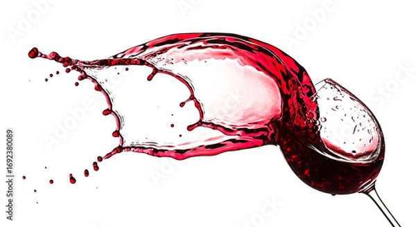 Fototapeta Organic red wine spill from a glass with transparent background for artistic projects