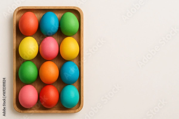 Fototapeta Tray of Colored Easter Eggs - Bright and Festive Easter Decor