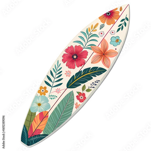 Fototapeta Surfboard with Floral Design, isolated on transparent background
