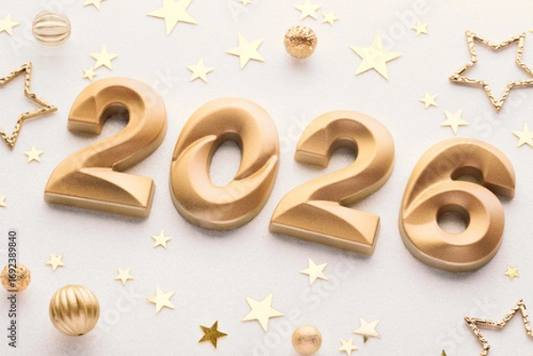 Fototapeta Golden 2026 Numbers Surrounded by Star Ornaments.New Year 2026