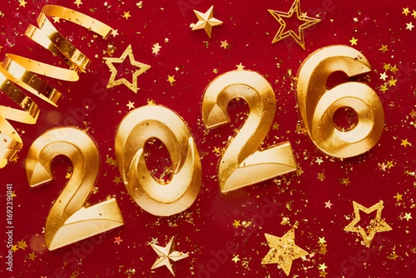 Fototapeta Happy new year 2026 with gold number with Golden Elements