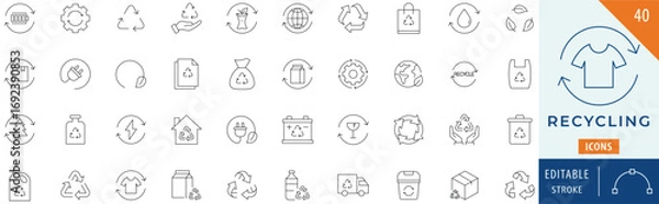 Fototapeta Recycling icon collection set. Editable stroke.