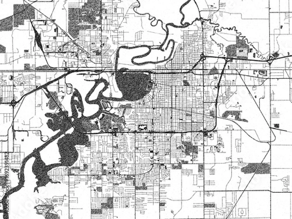 Fototapeta Decorative map of Lake Charles, Louisiana, rendered in sketch-like monochrome, ideal for posters and travel projects.