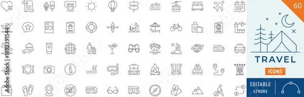 Fototapeta Travel icon collection set. Editable stroke.