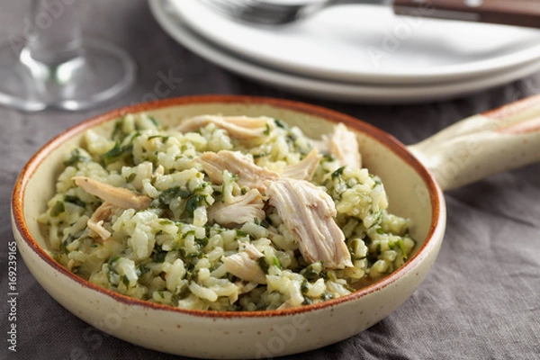 Fototapeta Chicken risotto with pesto
