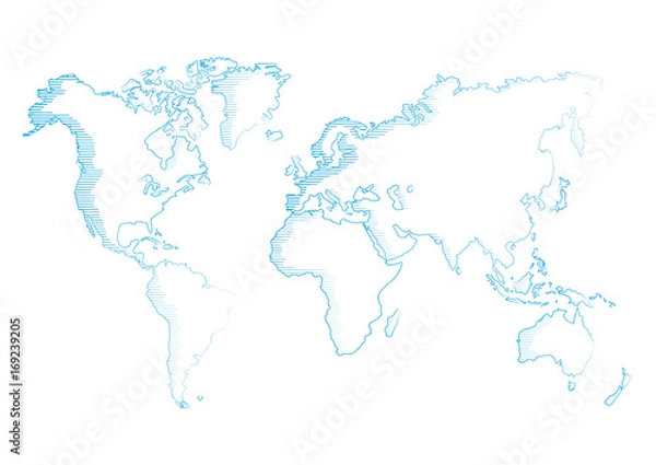 Fototapeta vector illustration world map pencil sketched