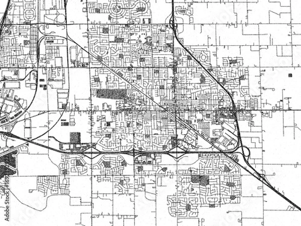 Fototapeta Stylized illustration of Manteca, California, showing its roads and neighborhoods in sketch-like black and white.