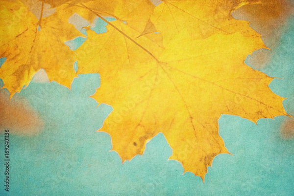 Fototapeta Autumn leaves over vintage background. Perfect grunge fall texture.