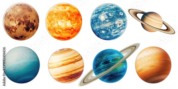 Fototapeta Solar system planets collection image concept. Eight planets of the solar system illustrated in vibrant colors.