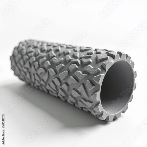 Obraz Close-up of a textured foam roller, centered and isolated on a white background, highlighting surface detail for physiotherapy and fitness use.