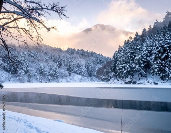 Fototapeta 幻想的な日本の冬の自然風景素材