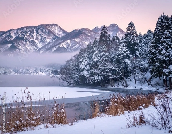 Fototapeta 幻想的な日本の冬の自然風景素材