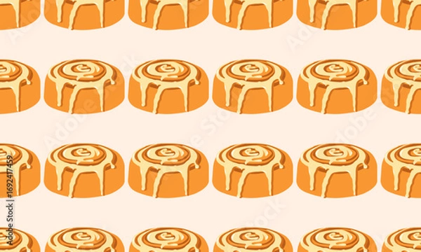 Fototapeta Autumn seamless pattern with cinnamon rolls on light beige background. Vector illustration for banners, cards, social media