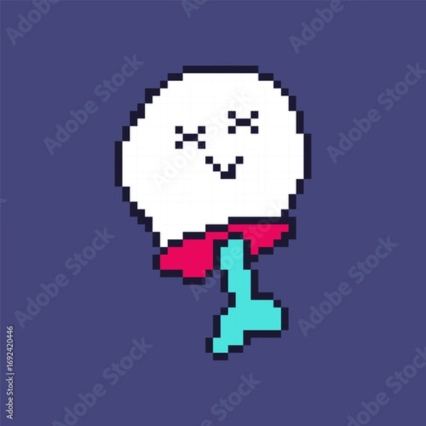 Fototapeta Pixel art style vector skull with bone on white background. Retro video game Halloween vector illustration for spooky designs, merchandise, and nostalgic holiday projects