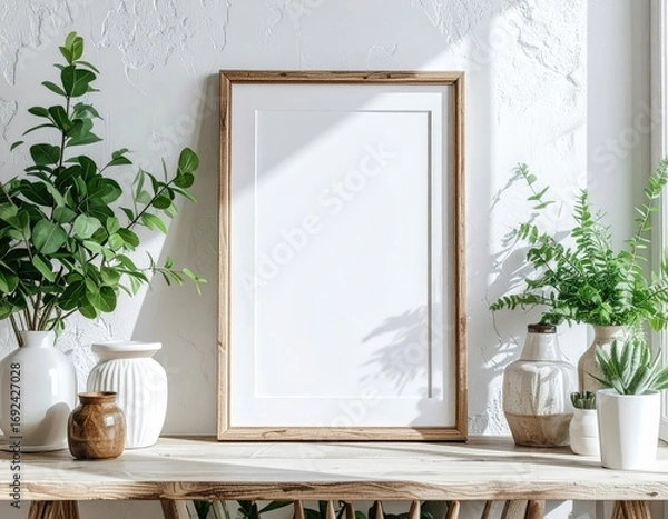 Fototapeta Elegant Frame Mockup with Green Plants and Natural Light.