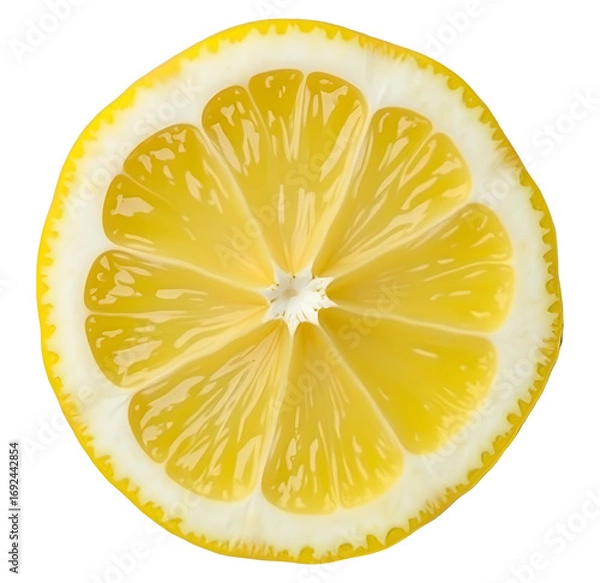 Fototapeta Bright yellow lemon slice offers refreshing, zesty citrus flavor and vibrant delight