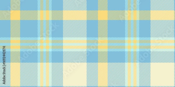 Fototapeta A seamless yellow and light blue tartan plaid pattern with bright and soft tones, perfect for summer textiles, decor, and cheerful designs.