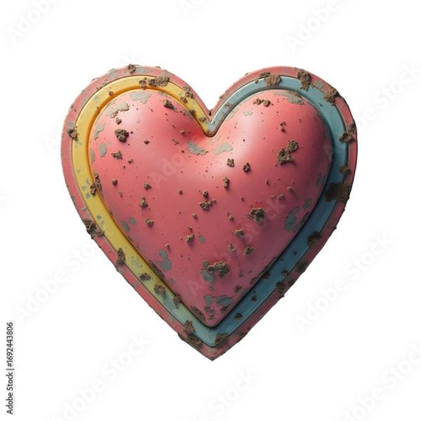 Fototapeta Grunge distressed heart symbol, showing weathered texture with pink and yellow hues