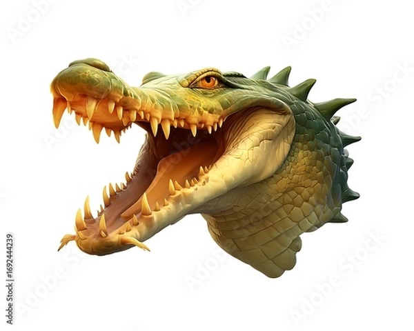 Obraz Crocodile emoji icon with sharp teeth and rugged skin in warm greens