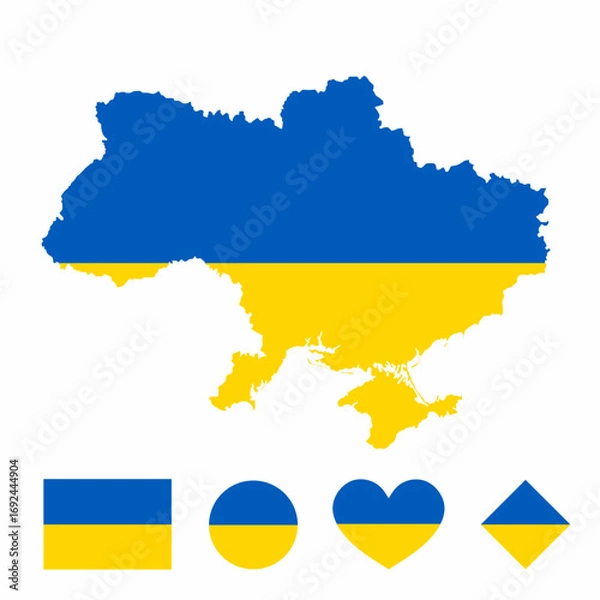 Fototapeta Vector set of Ukraine high detailed map flag and national flag round badge isolated on white background.