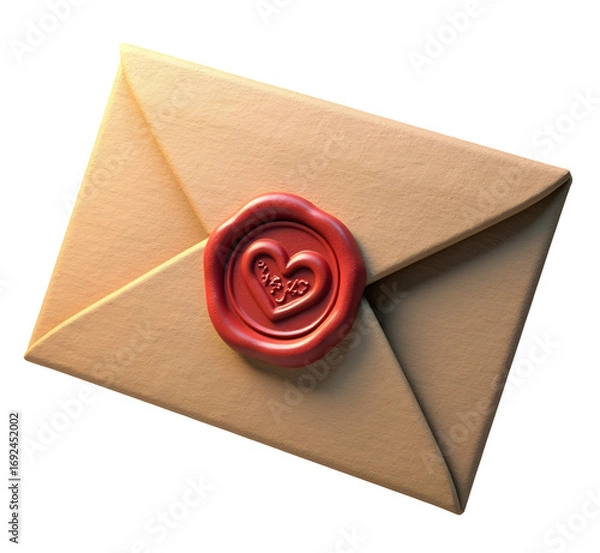 Fototapeta Classic vintage envelope with wax seal, heart message, expressing deep love
