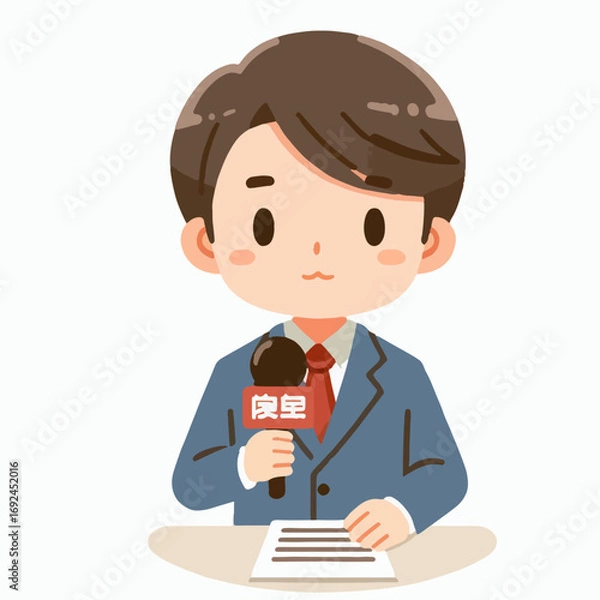 Fototapeta Illustration of a reporter broadcasting news