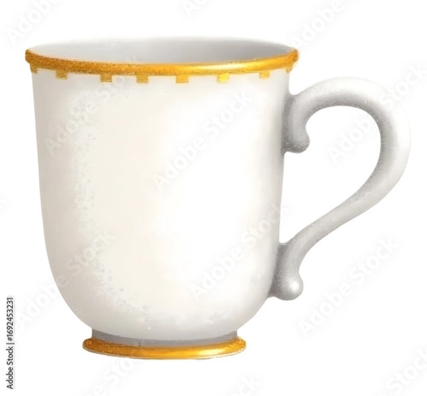 Fototapeta Elegant white porcelain mug with gold trim perfect for relaxing drink