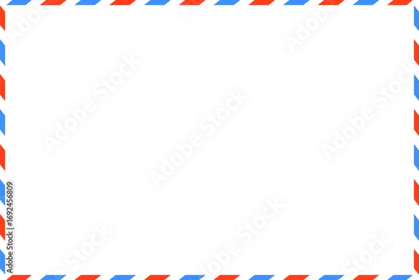 Obraz blank postcard template with place for stamp. white paper texture. airmail postcard with red and blue border