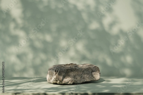 Fototapeta 3D Render Natural Stone Pedestal with Leaf Shadows