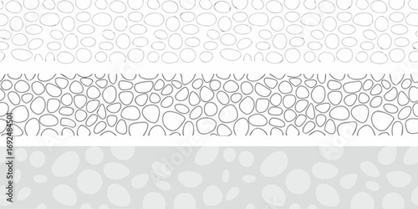 Fototapeta Three seamless patterns of organic rounded shapes and pebble textures in grayscale tones