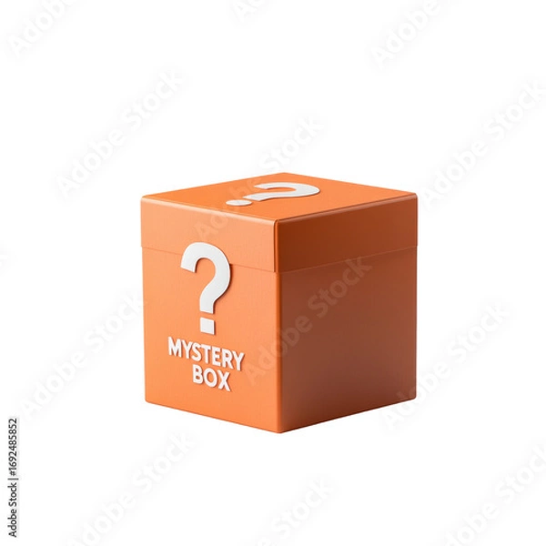 Fototapeta Orange mystery box with question mark for surprise event design