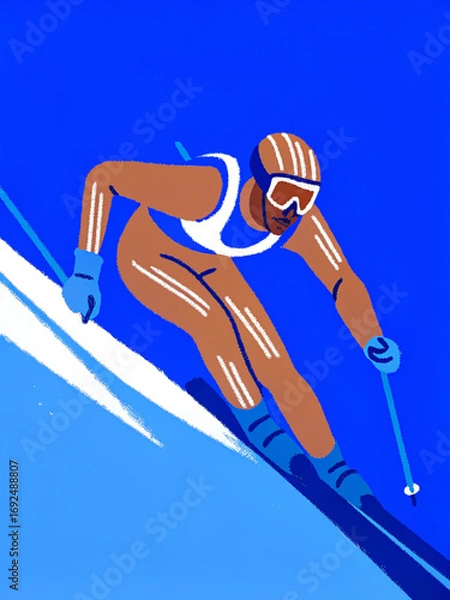 Obraz skier leaning forward with poles, speeding downhill in dynamic winter sports pose