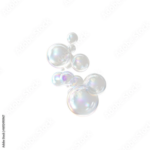 Obraz Iridescent soap bubble cluster floating on transparency background, delicate and airy