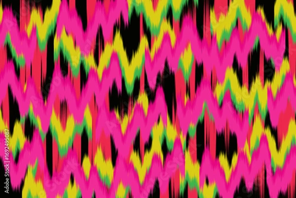 Fototapeta Abstract ikat art pattern design. Uzbekistan ikat abstract ethnic style. background, wallpaper, art, clothing, textile, print, Uzbek fabric