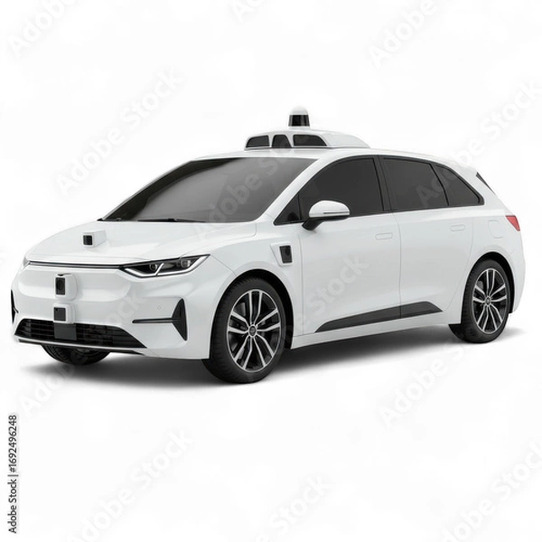 Obraz White Autonomous Electric Vehicle with Advanced Sensor Technology.