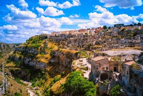 Obraz Scenic view of Matera, Italy with ancient stone buildings.