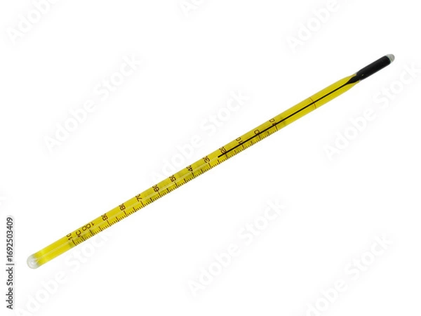 Fototapeta Glass thermometer with black liquid isolated on white background