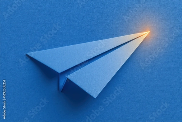 Fototapeta Creative Glowing Paper Airplane Blue Texture Background Modern Digital Communication Technology Business Concept