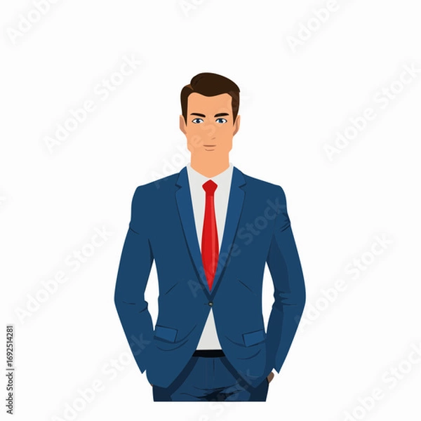 Fototapeta A vector illustration set of businessmen in various poses, facial expressions, and office scenes. Suitable for presentations, infographics, business materials, websites, and creative projects.