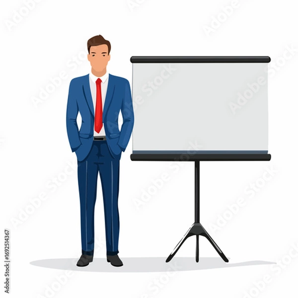 Fototapeta A vector illustration set of businessmen in various poses, facial expressions, and office scenes. Suitable for presentations, infographics, business materials, websites, and creative projects.