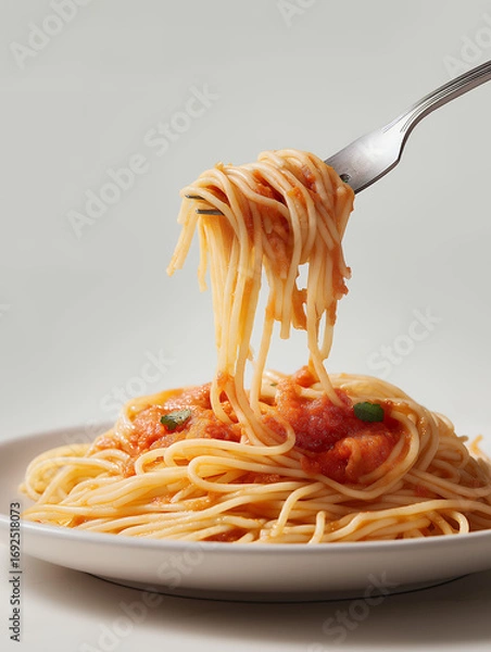 Fototapeta Close Up Of Spaghetti With Red Sauce And Fresh Herbs