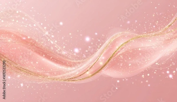 Fototapeta Delicate, flowing, blush pink abstract design with gold accents and shimmering particles