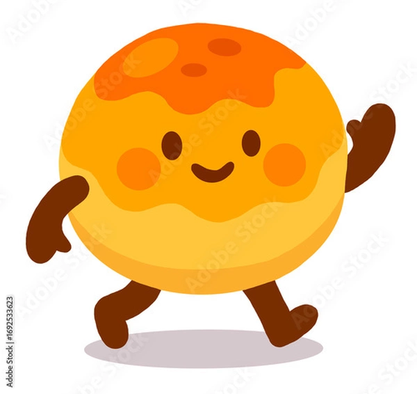 Obraz Cartoon version of egg yolk pastry is walking, Mid-Autumn Festival elements