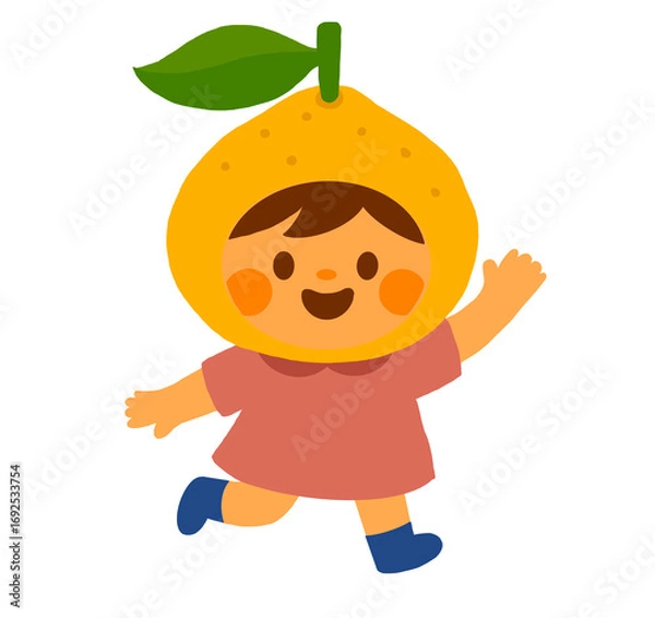 Obraz Illustration of a child wearing orange clothes and a grapefruit headgear